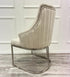 Premium Chelmsford Cream Velvet Dining Chair, modern design, vertical ribbed stitch back. Ultimate contemporary vibe. High Quality gold stainless steal base