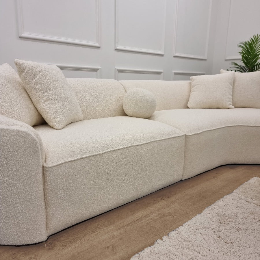 Long sofa, 3 Seater pebble sofa Ivory or grey, living room furnishings premium design chic comfortable couches, new sofa styles, luxurious fabrics modern luxury