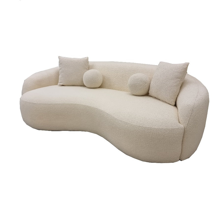 Wave Shape Boucle Corner Sofa Ivory or grey, living room furnishings premium design chic comfortable couches, new sofa styles, luxurious fabrics modern luxury, quirky sofa shape design 