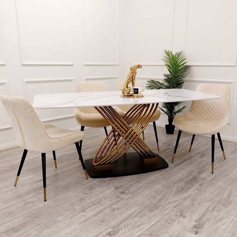 Stunning Orion Gold Dining Table + Cream Luna Chairs elegant dining sets, premium tables, marble tables, exclusive high-end chairs, genuine luxury furniture