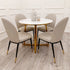 Juno Dining Table 4 Chairs. The Juno Dining Table, polar white sintered stone top and a gold base, dining sets, premium tables, marble tables with chairs