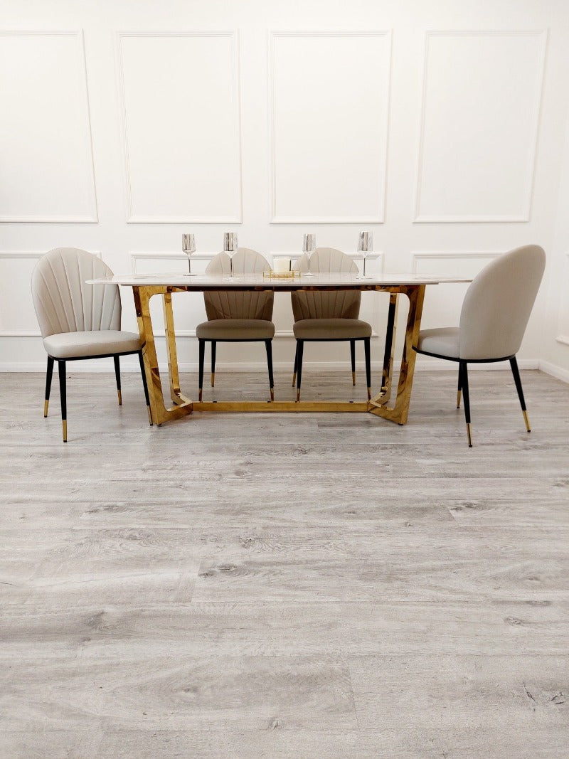 Exclusive Lucien 1.8M Gold Dining Table + Etta Chairs elegant dining sets, premium tables, marble tables, exclusive high-end chairs, genuine luxury furniture