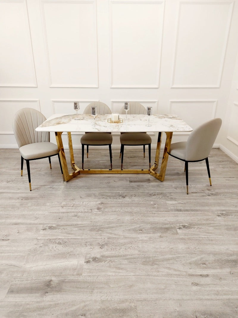 Exclusive Lucien 1.8M Gold Dining Table + Etta Chairs elegant dining sets, premium tables, marble tables, exclusive high-end chairs, genuine luxury furniture