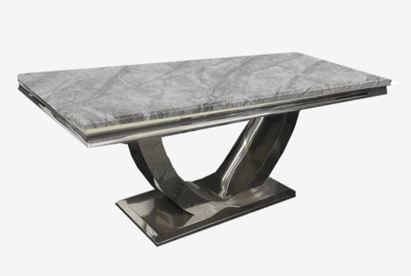 Arial Dining Table Marble & glass top tables, opulent styles with gold, chrome & stainless steel legs