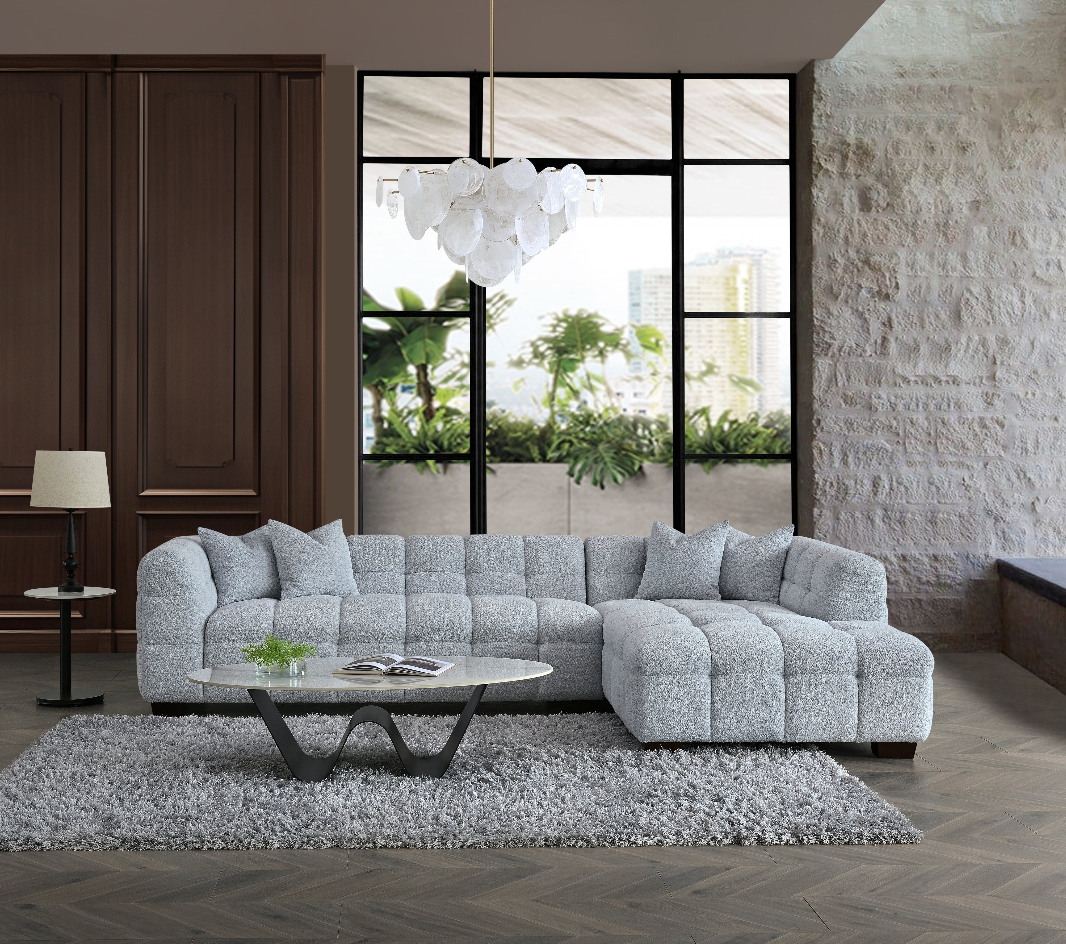 Aluxo Tribeca Corner Sofa in Pearl Boucle Fabric