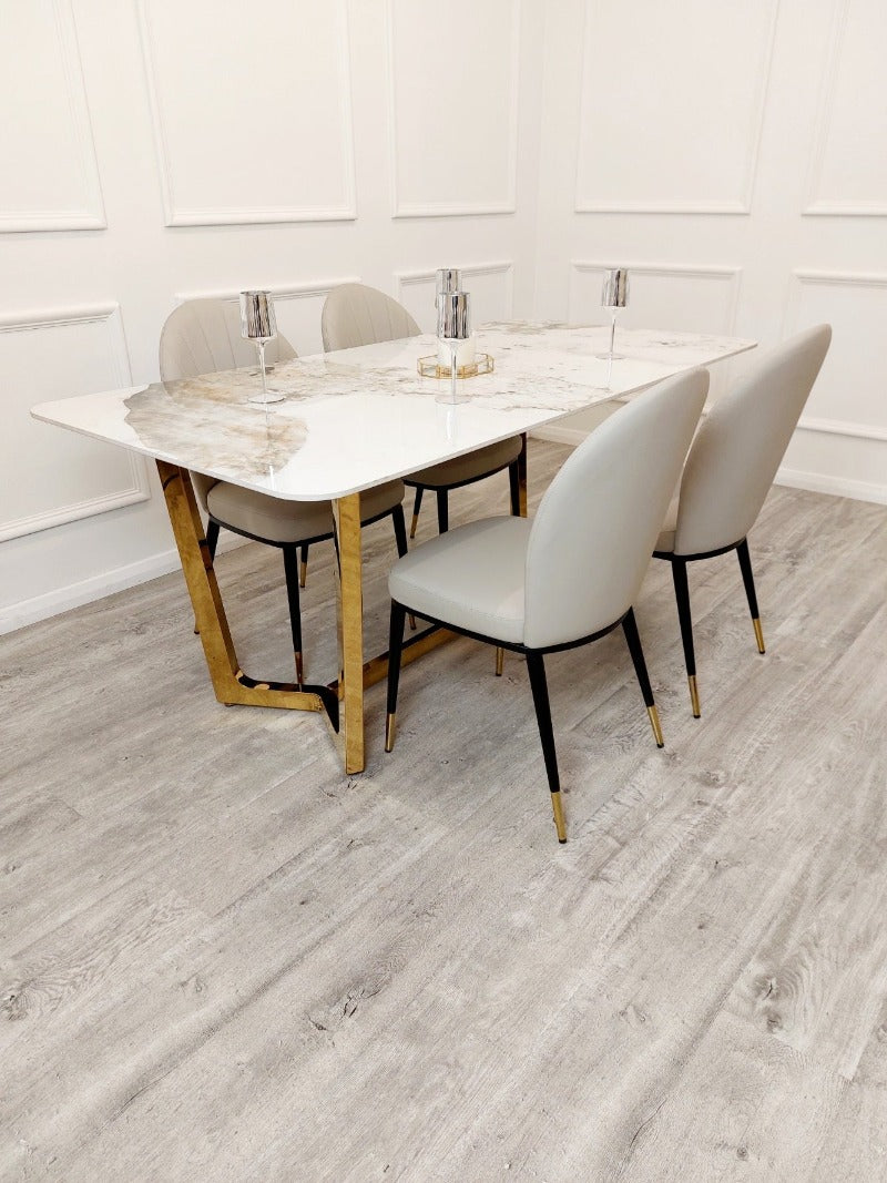 Exclusive Lucien 1.8M Gold Dining Table + Etta Chairs elegant dining sets, premium tables, marble tables, exclusive high-end chairs, genuine luxury furniture
