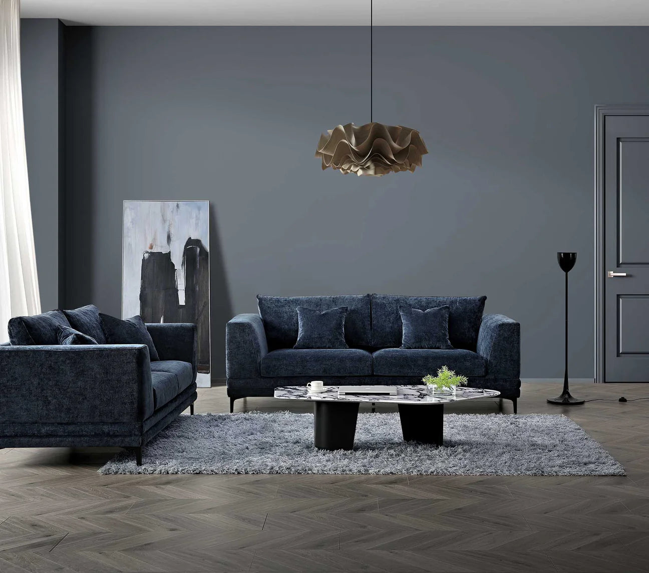 Lenox 3 & 2 Sofa Set in Blue