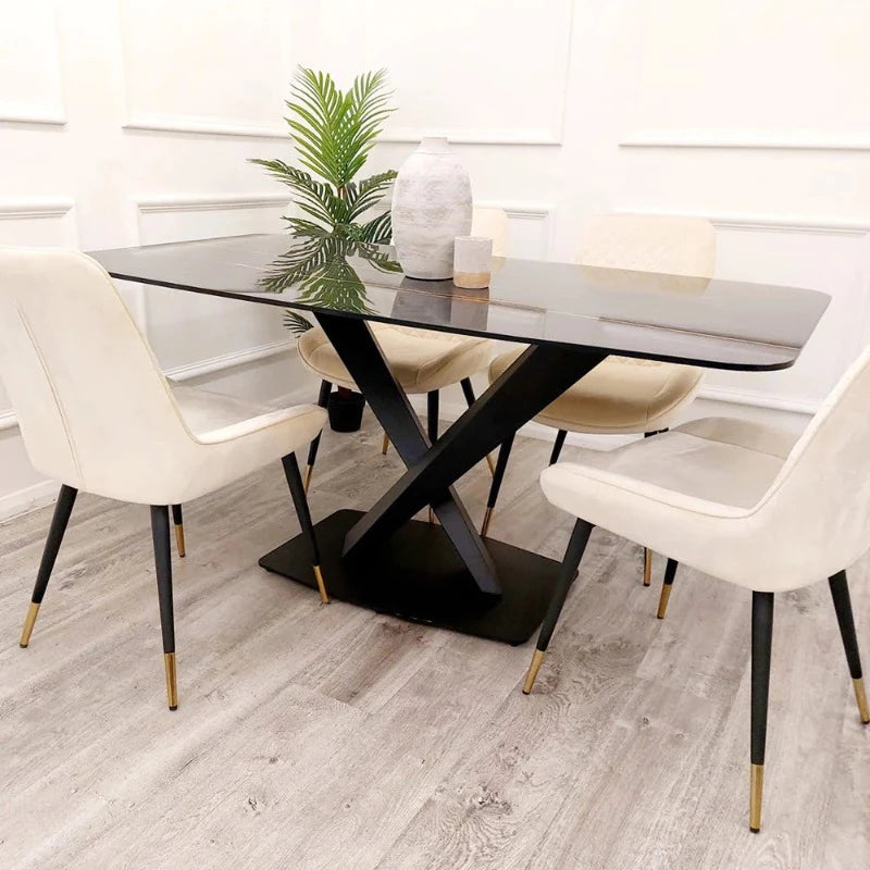 Stylish Apollo Black Dining Table with Black Sintered Stone Striking Design, dining table sculpture. unique table design, modern dining table, glamorous table 