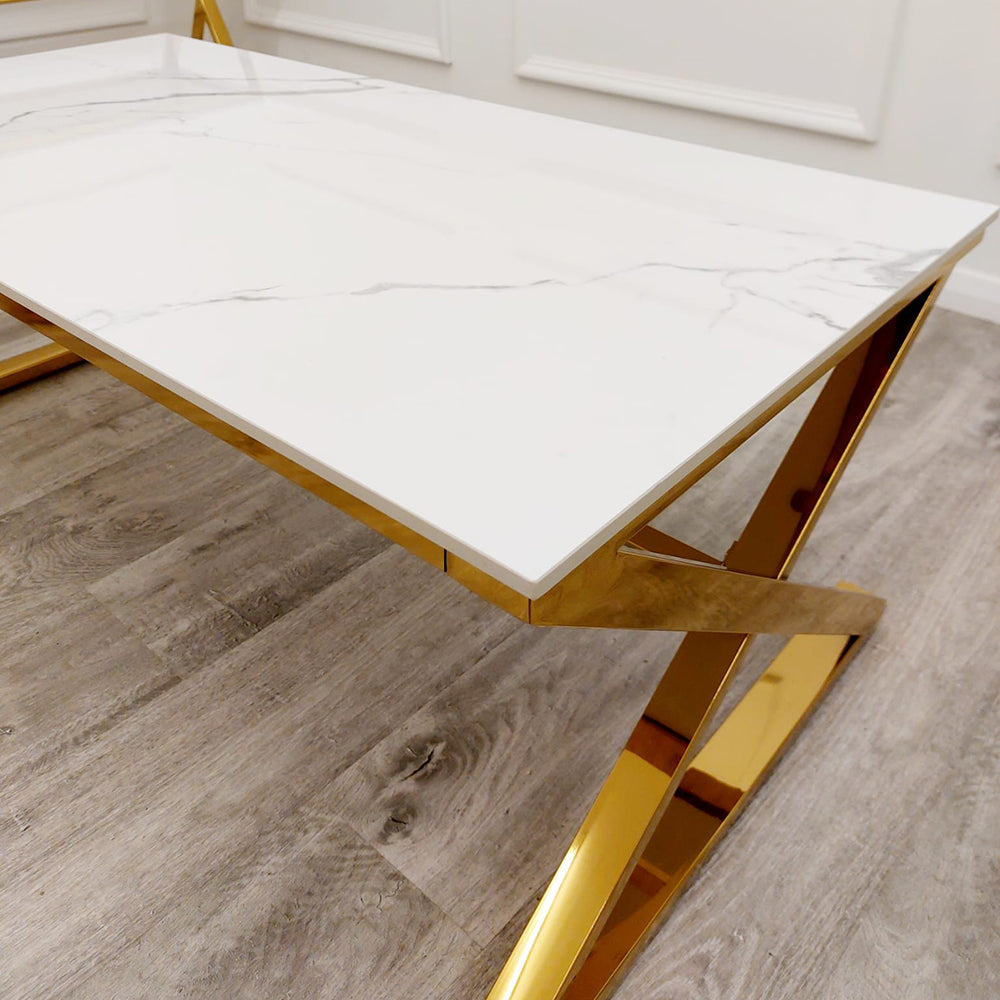 Ultra-chic high gold coffee table polished white top, gold frame, living room furnishings, premium design coffee tables, chic coffee table, contemporary design