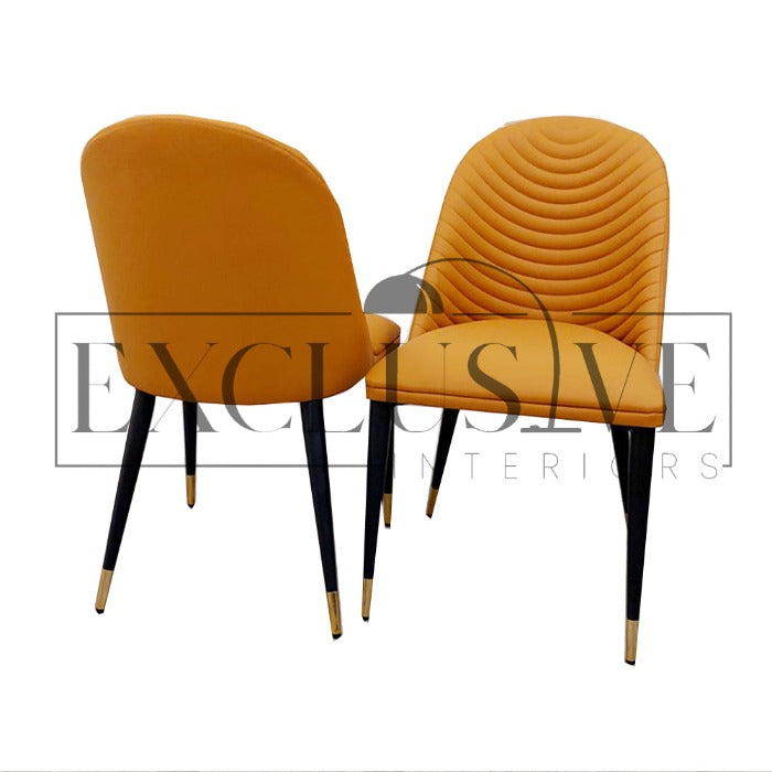 Alba orange Contemporary Ribbed Leather Chairs, studded dining chairs, orange luxury dining chairs, premium chairs, chrome dining chairs, fancy dining chairs, velvet chairs orange