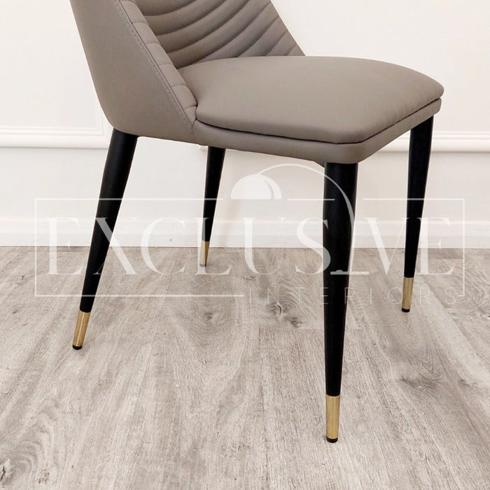 Alba Contemporary Ribbed Leather Chairs, studded dining chairs, luxury dining chairs, premium chairs, chrome dining chairs, fancy dining chairs, velvet chairs grey