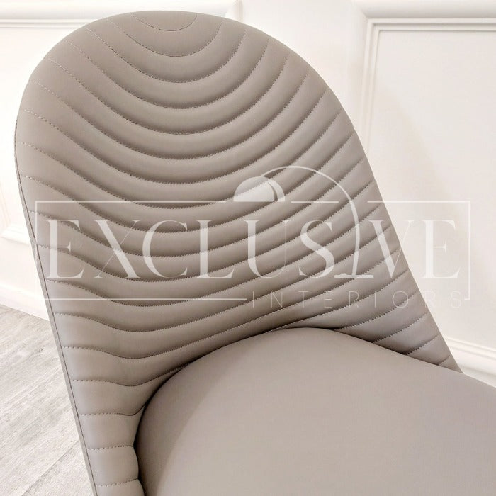 grey Alba Contemporary Ribbed Leather Chairs, studded dining chairs, luxury dining chairs, premium chairs, chrome dining chairs, fancy dining chairs, velvet chairs grey