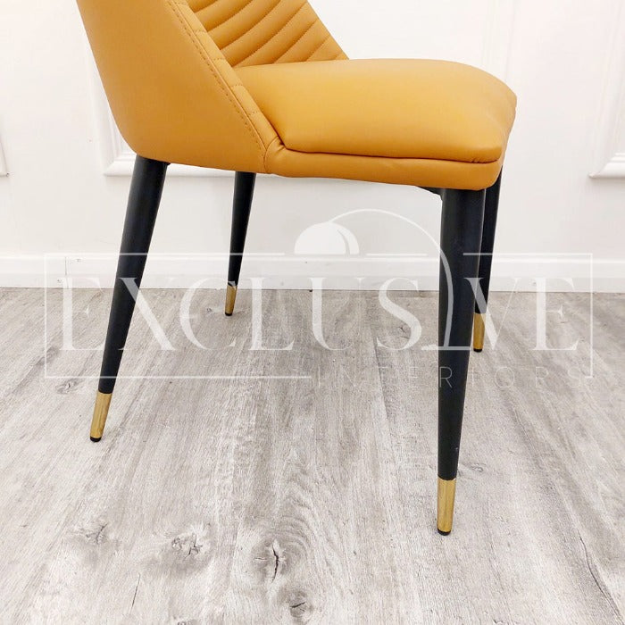 Alba Contemporary Ribbed Leather Chairs, studded dining chairs, luxury dining chairs, premium chairs, chrome dining chairs, fancy orange dining chairs, velvet chairs orange