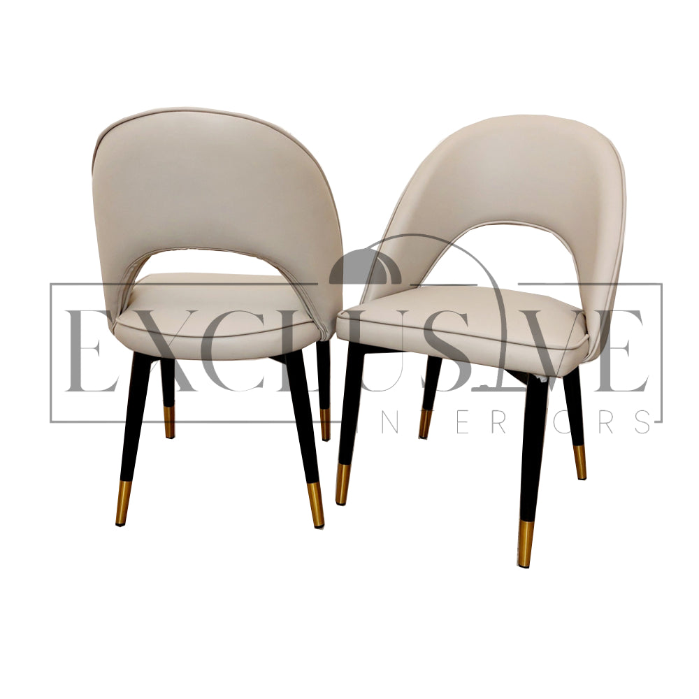 Astra Beige Leather Curved Back Chairs, luxury dining chairs, premium chairs, chrome dining chairs, fancy dining chairs, velvet chairs, studded dining chairs