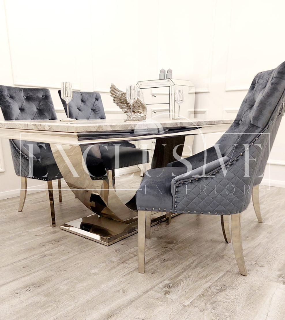 Bentley Chrome Chairs, velvet chair, lion knocker chairs, studded dining chair, luxury dining chairs, premium dining chairs, chrome dining chairs, comfortable dining chairs, fancy chairs. 