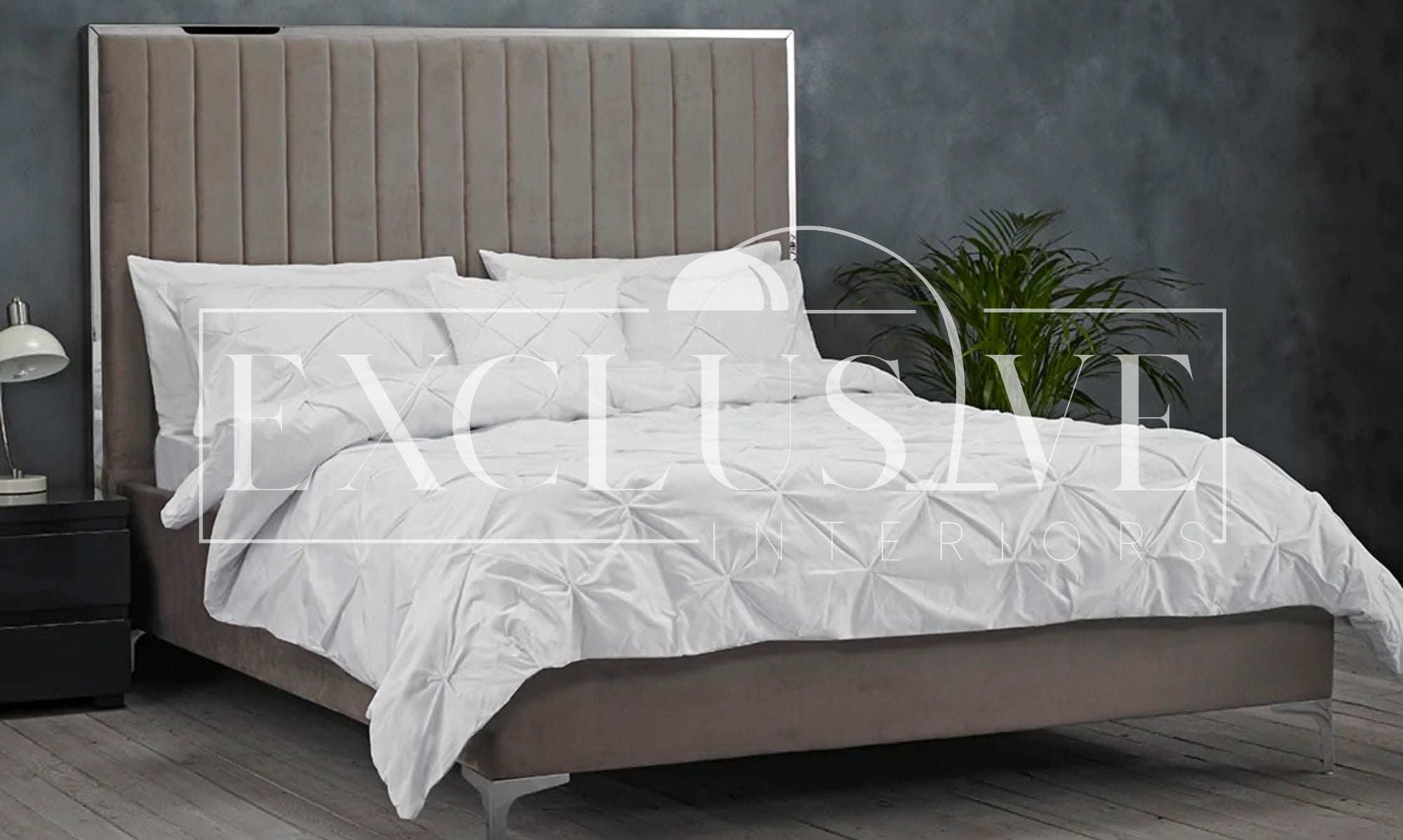 Berkley Silver Trim Lined Bed Frame Upscale home furnishings with exclusive furniture, stylish stools, luxury beds, elegant dining sets, premium tables, marble tables, high-end chairs, genuine luxury furniture