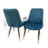 Beautiful Luna Velvet Dining Chair Scandinavian style cross stitch back detail gold tipped black legs. Comfortable luxury chairs, opulent dining chairs styles in blue