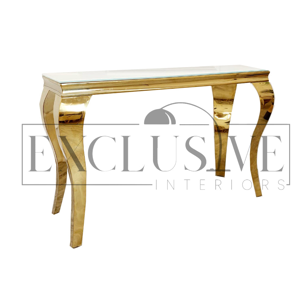 Ultra-chic high end console table, marble or glass top. Premium design tables, chic hallway table, luxury tables, opulent styles, luxurious style modern design