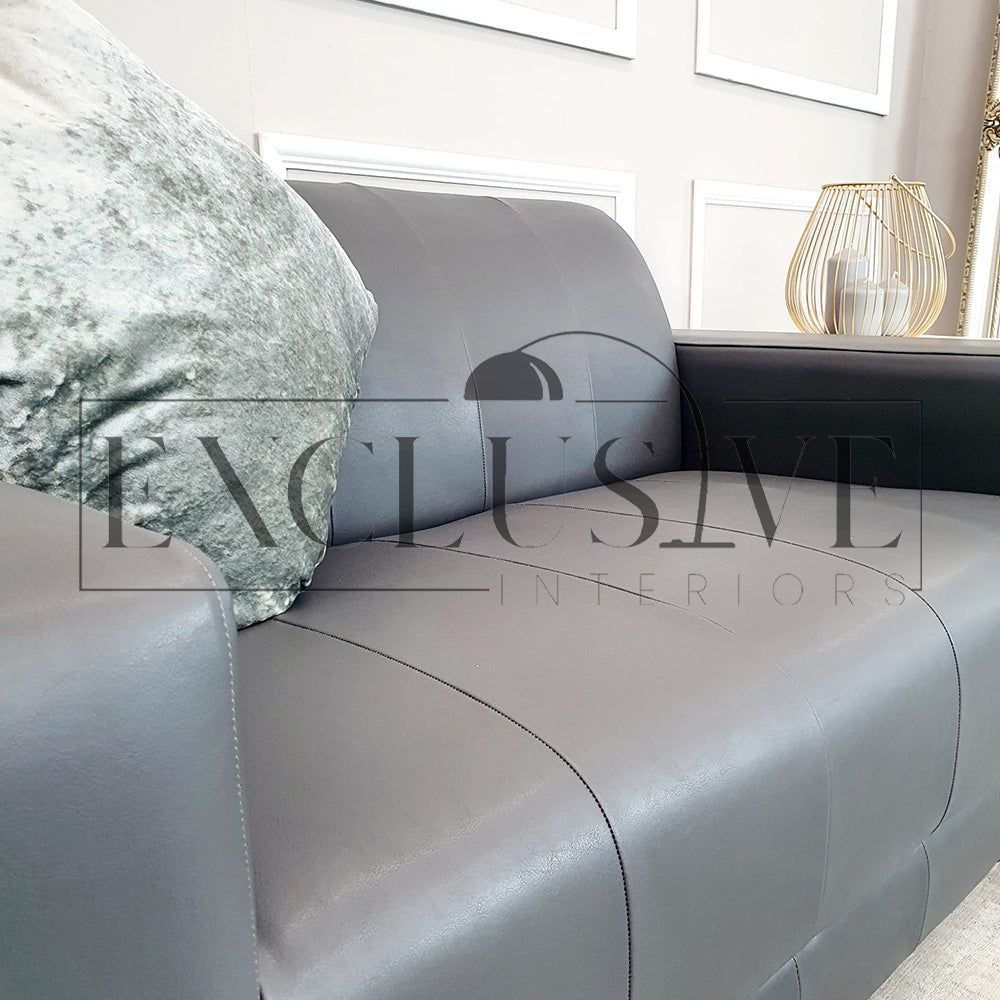 Our Chatham Faux Leather sofa contemporary design, purchase the 2 or 3 seater, in black or grey, durable sofa, stylish, easy clean, good for pets and children