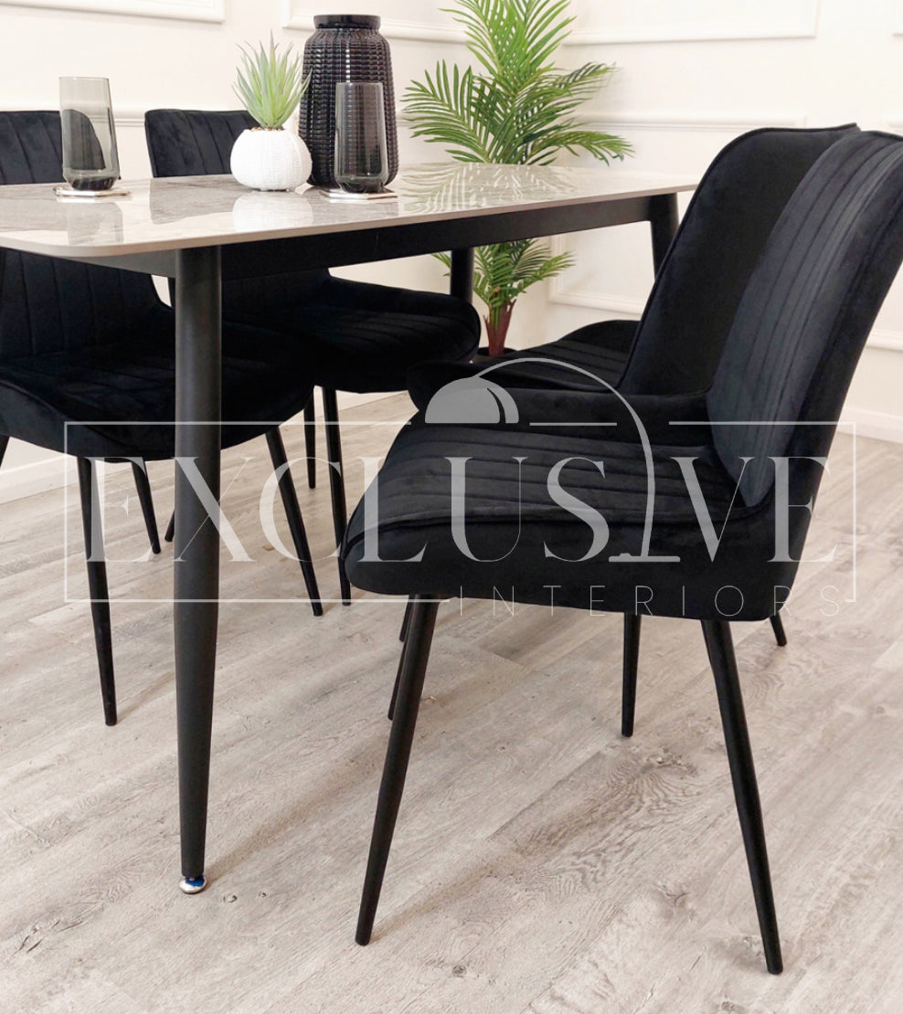 Dido Velvet Dining Chairs. Scandinavian style luxury dining chairs, premium chrome dining chairs, fancy dining chairs, high-end chairs, studded dining chairs