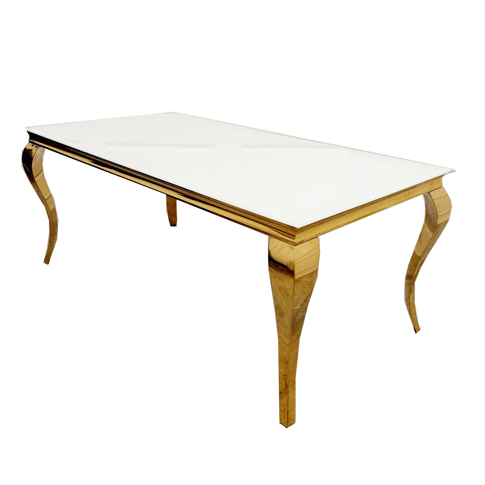 Louis Luxury Dining Table available in Square/Rectangle Gold legs Glass Top or Sintered Stone, premium dining table, chic dining area, luxury home furnishings 