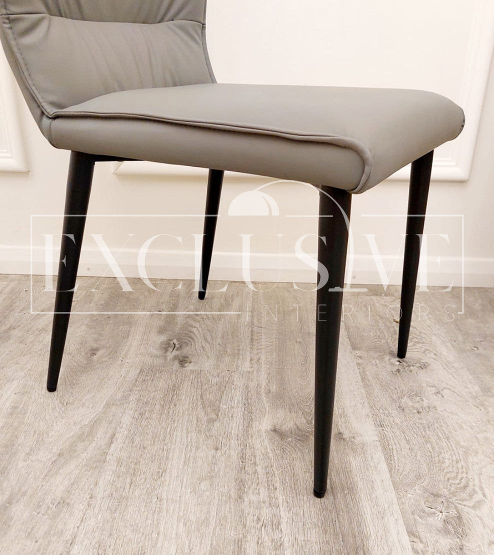 Contemporary Flora Chairs in Grey, Tan and Khaki Leather, luxury dining chairs, premium chairs, fancy dining chairs, family dining, comfortable dining seating