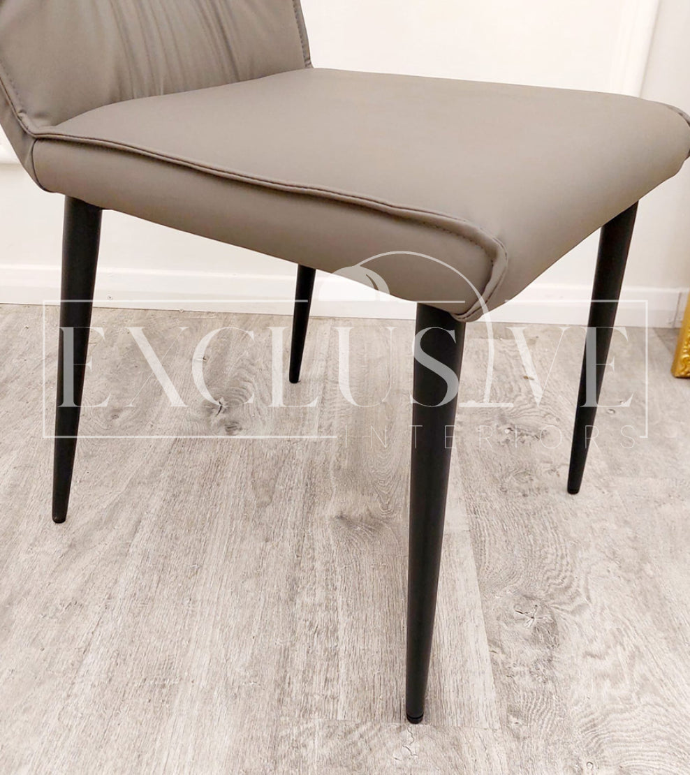 Contemporary Flora Chairs in Grey, Tan and Khaki Leather, luxury dining chairs, premium chairs, fancy dining chairs, family dining, comfortable dining seating