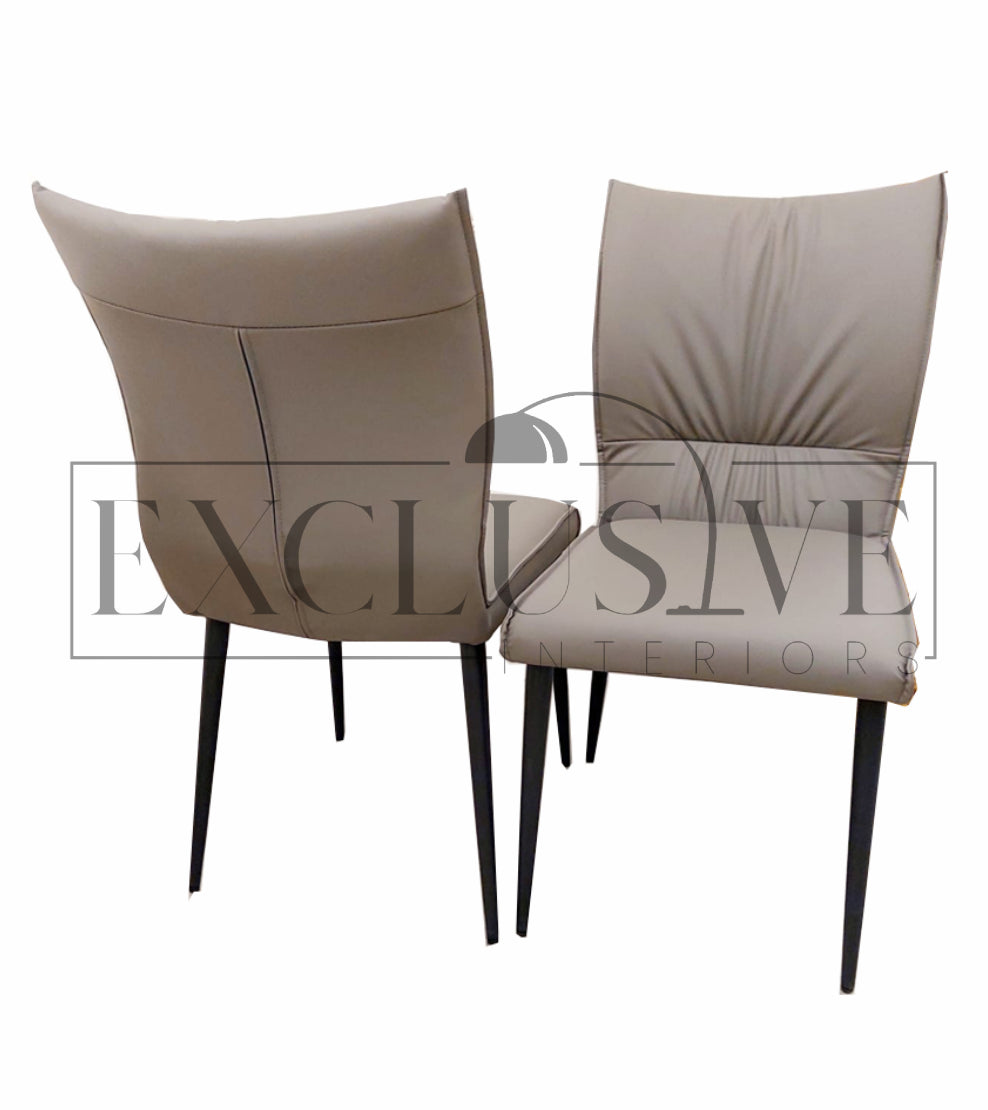 Contemporary Flora Chairs in Grey, Tan and Khaki Leather, luxury dining chairs, premium chairs, fancy dining chairs, family dining, comfortable dining seating