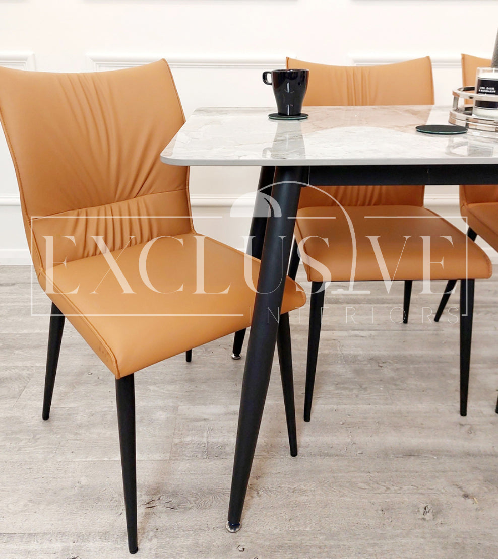 Contemporary Flora Chairs in Grey, Tan and Khaki Leather, luxury dining chairs, premium chairs, fancy dining chairs, family dining, comfortable dining seating