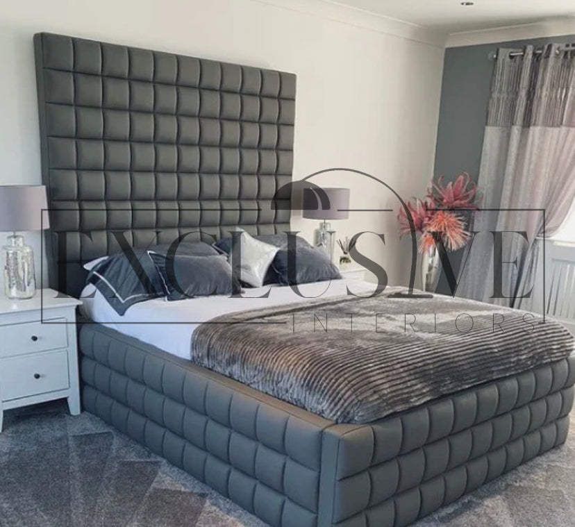 Hampshire Tall Headboard Cubed Design Bed Frame Upholstered Upscale home furnishings with exclusive furniture, stylish stools, luxury beds, elegant dining sets, premium tables, marble tables, high-end chairs, genuine luxury furniture, bed storage