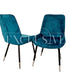 Beautiful Luna Velvet Dining Chair Scandinavian style cross stitch back detail gold tipped black legs. Comfortable luxury chairs, opulent dining chairs styles in teal