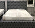 Grey buttoned Louisa Chesterfield Bed Frame, gas lift, storage option, stylish stools, luxury beds, elegant dining sets, premium tables, high-end dining chairs, long mirror