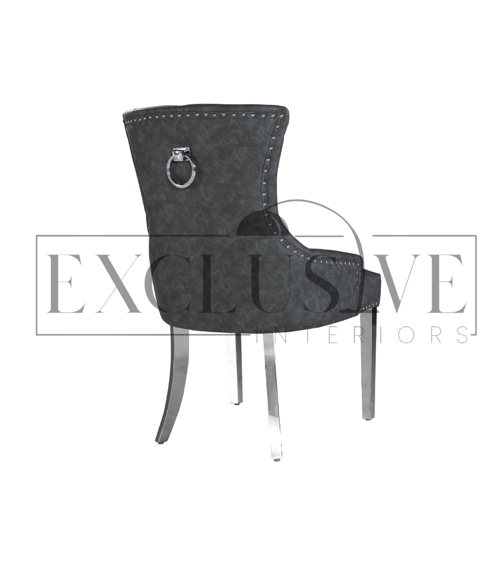 Contemporary Dining Chairs high-end chairs & stools, premium designed chairs. Modern and luxurious styled dining furniture, opulent chairs, comfortable seating lion knocker, grey leather