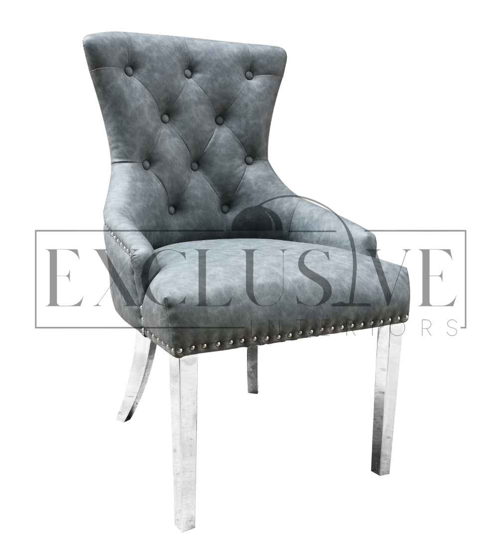 Contemporary Dining Chairs high-end chairs & stools, premium designed chairs. Modern and luxurious styled dining furniture, opulent chairs, comfortable seating lion knocker, grey