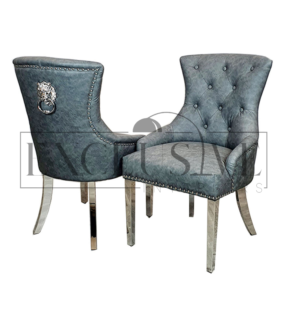 Contemporary Dining Chairs high-end chairs & stools, premium designed chairs. Modern and luxurious styled dining furniture, opulent chairs, comfortable seating lion knocker, grey