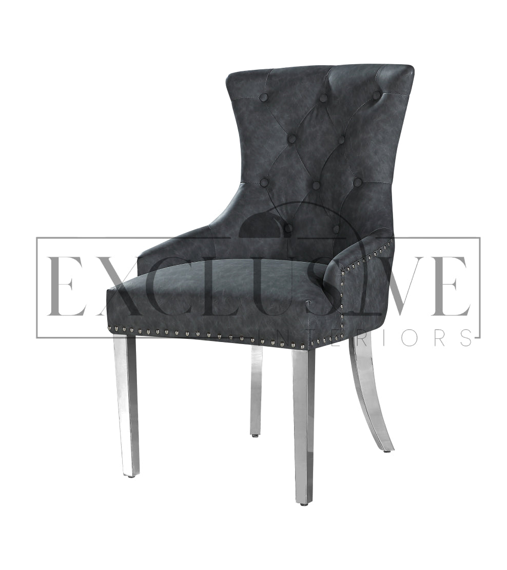 Contemporary Dining Chairs high-end chairs & stools, premium designed chairs. Modern and luxurious styled dining furniture, opulent chairs, comfortable seating lion knocker, grey leather