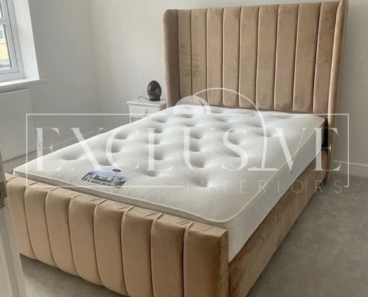 Rosie Wing Back Panelled Bed Frame Upscale home furnishings with exclusive furniture, stylish stools, luxury beds, elegant dining sets, premium tables, marble tables, high-end chairs, genuine luxury furniture