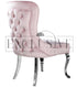 Sandhurst dining chair, deep buttoned back, smooth velvet finish, chrome legs, chic, comfortable chairs, opulent chair style, luxurious easy clean fabrics impressive dining chairs in light pink