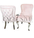 Sandhurst dining chair, deep buttoned back, smooth velvet finish, chrome legs, chic, comfortable chairs, opulent chair style, luxurious easy clean fabrics impressive dining chairs in light pink