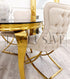 The Sandhurst Crossed Leg Dining Chair, Premium design, chic, comfortable luxury couches, opulent sofa styles, luxurious sofa fabrics, modern luxury design buttoned back, thick cushion, golden legs in cream fabric