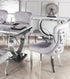 Sandhurst dining chair, deep buttoned back, smooth velvet finish, chrome legs, chic, comfortable chairs, opulent chair style, luxurious easy clean fabrics impressive dining chairs in light grey