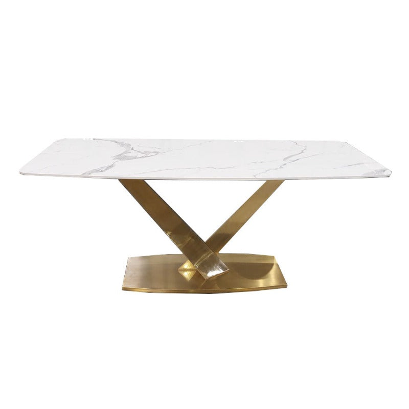 Gorgeous Valeo Gold 1.8 Dining Table Polar White Sintered Stone Top, eye catching design, exclusive table, arty table, sculptured dining table gold base