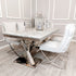 Light Grey Marble Xavia Dining Table with our Sandhurst Chairs Upscale home furnishings with exclusive furniture, stylish stools, luxury beds, elegant dining sets, premium tables, marble tables, high-end chairs, genuine luxury furniture