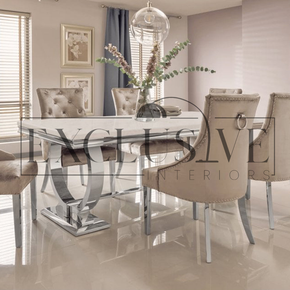 Arriana Dining Table Marble Top or Glass Finish Exclusive Interiors premium tables, marble tables, high-end chairs, genuine luxury furniture, home furnishings