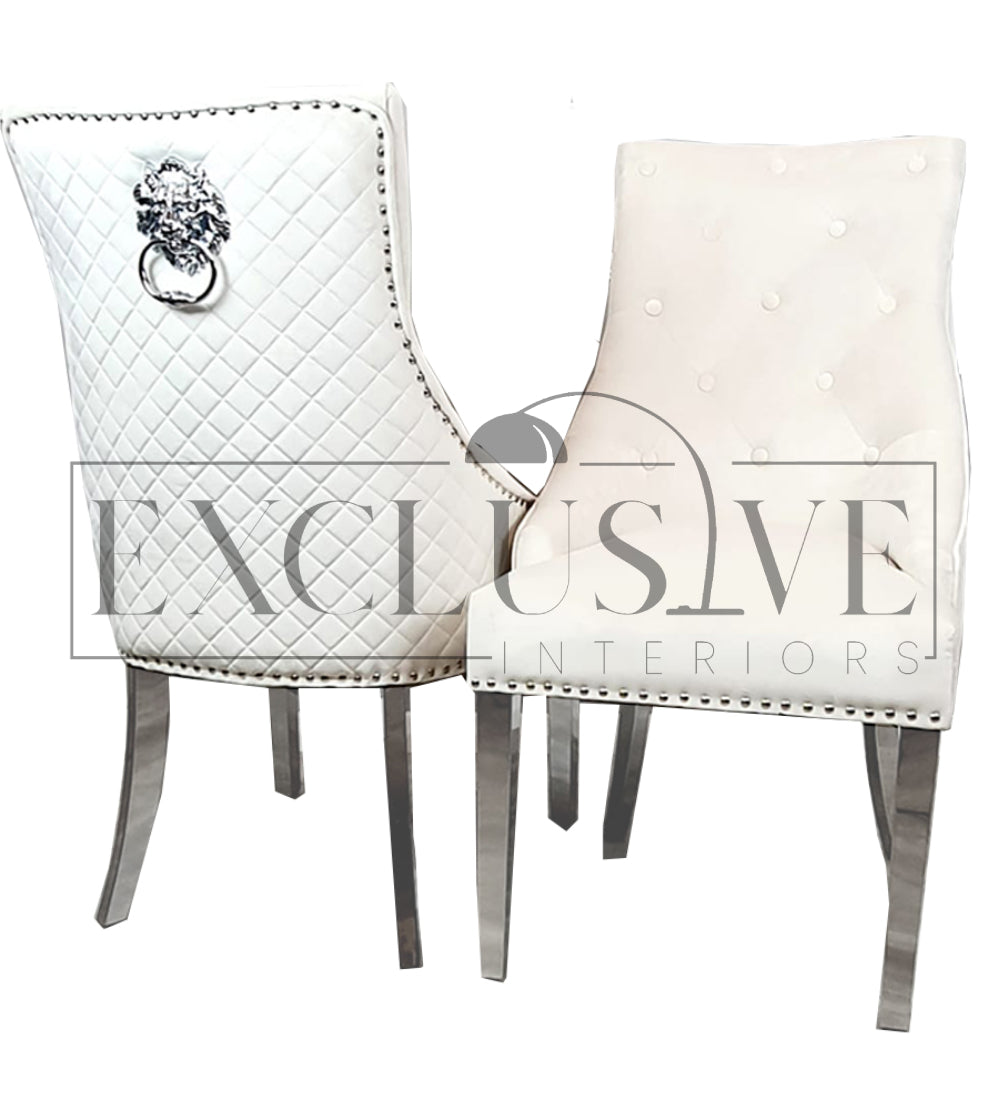 Bentley Chrome Chairs, velvet chair, lion knocker chairs, studded dining chair, luxury dining chairs, premium dining chairs, chrome dining chairs, comfortable dining chairs, fancy chairs. 