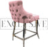 Kitchen Bar Stool, velvet finish, luxury kitchen stools premium design, home furniture velvet fabric cushioned seat button detail stainless steel curved legs . Pink bar Stool