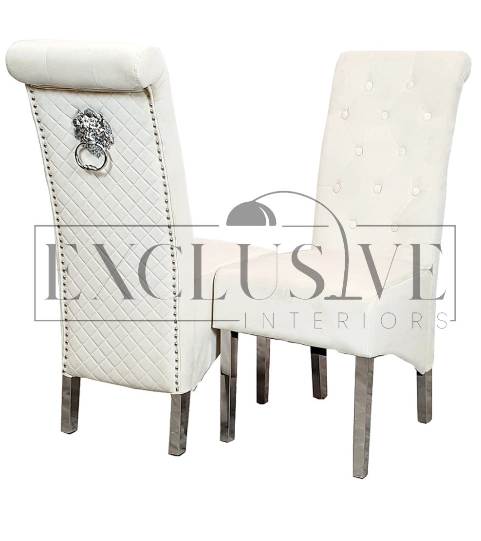 Sophistication Emma Dining Chairs. Soft velvet finish, Chrome metal, Exclusive dining furniture, premium chairs, chrome dining chairs, fancy dining chairs