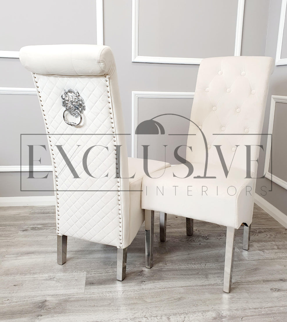 Sophistication Emma Dining Chairs. Soft velvet finish, Chrome metal, Exclusive dining furniture, premium chairs, chrome dining chairs, fancy dining chairs