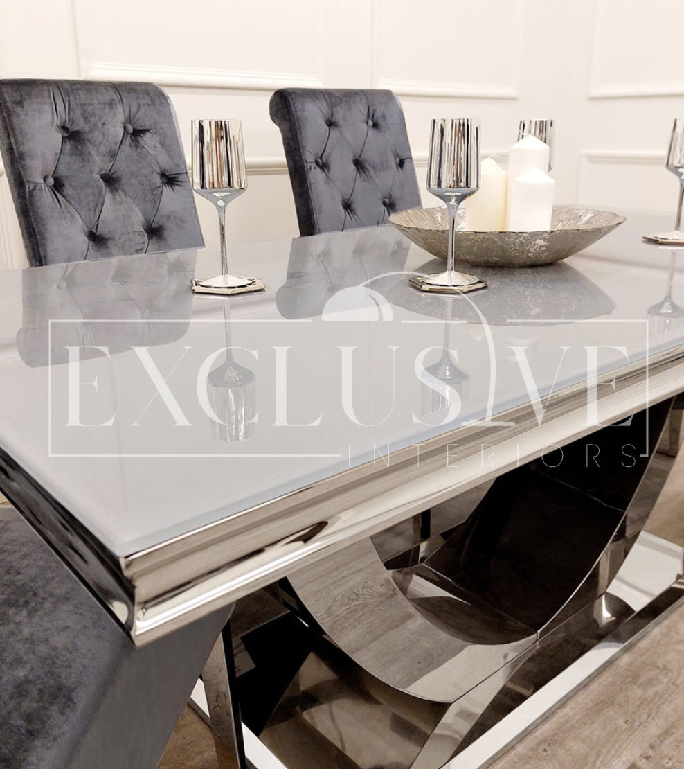 Sophistication Emma Dining Chairs. Soft velvet finish, Chrome metal, Exclusive dining furniture, premium chairs, chrome dining chairs, fancy dining chairs