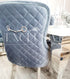 Kate Dining Chair with a quilted back detail in pink, grey or cream. Luxury dining chairs, premium chairs, fancy dining chairs, velvet chairs with chrome clasp